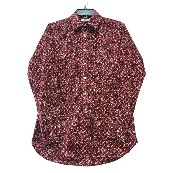 Ann Mashburn Blouse Shirt S Red & White Geometric Print Button Up Cotton Top - Picture 1 of 10